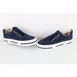 Vintage 90s Esprit Womens 9.5 Spell Out Canvas Platform Shoes Sneakers Navy Blue